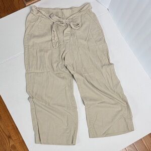 Kensie Women's Tan Wide Leg cropped Pants with Tie Waist